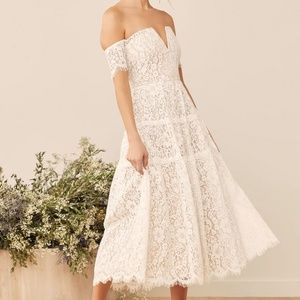 Lulus White Lace Off-the-Shoulder Midi Dress